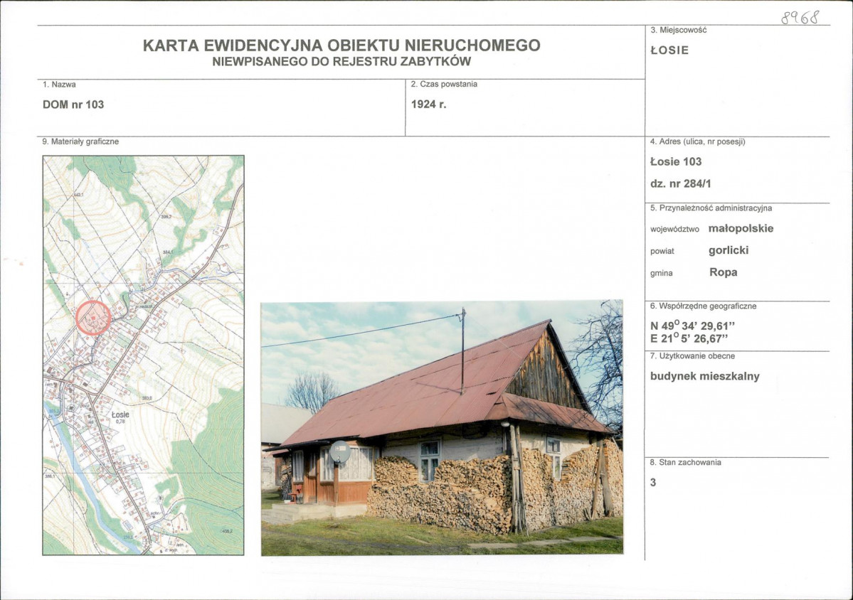 Karta obiektu niewpisanego do rejestru, skan nr 1