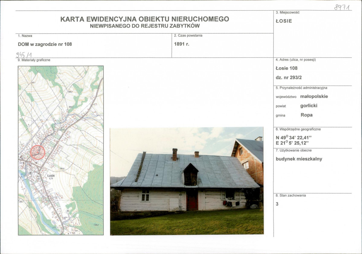 Karta obiektu niewpisanego do rejestru, skan nr 1
