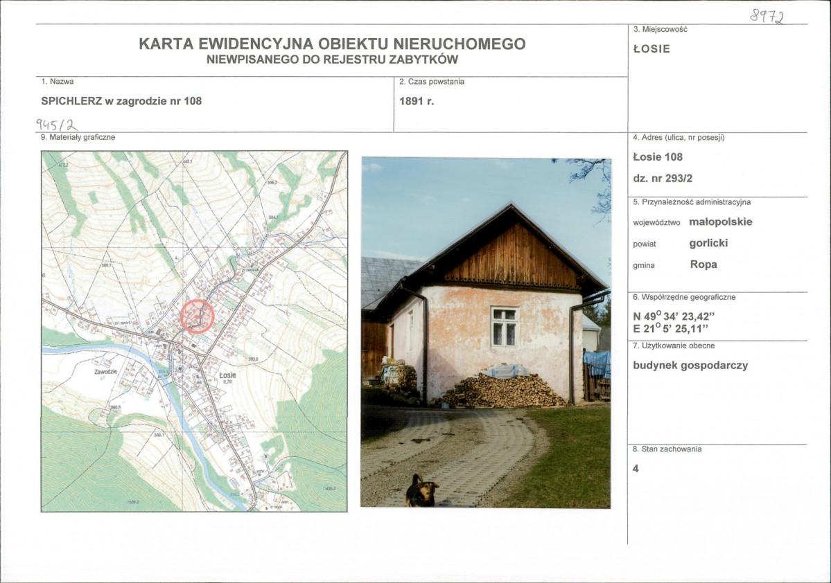 Karta obiektu niewpisanego do rejestru, skan nr 1