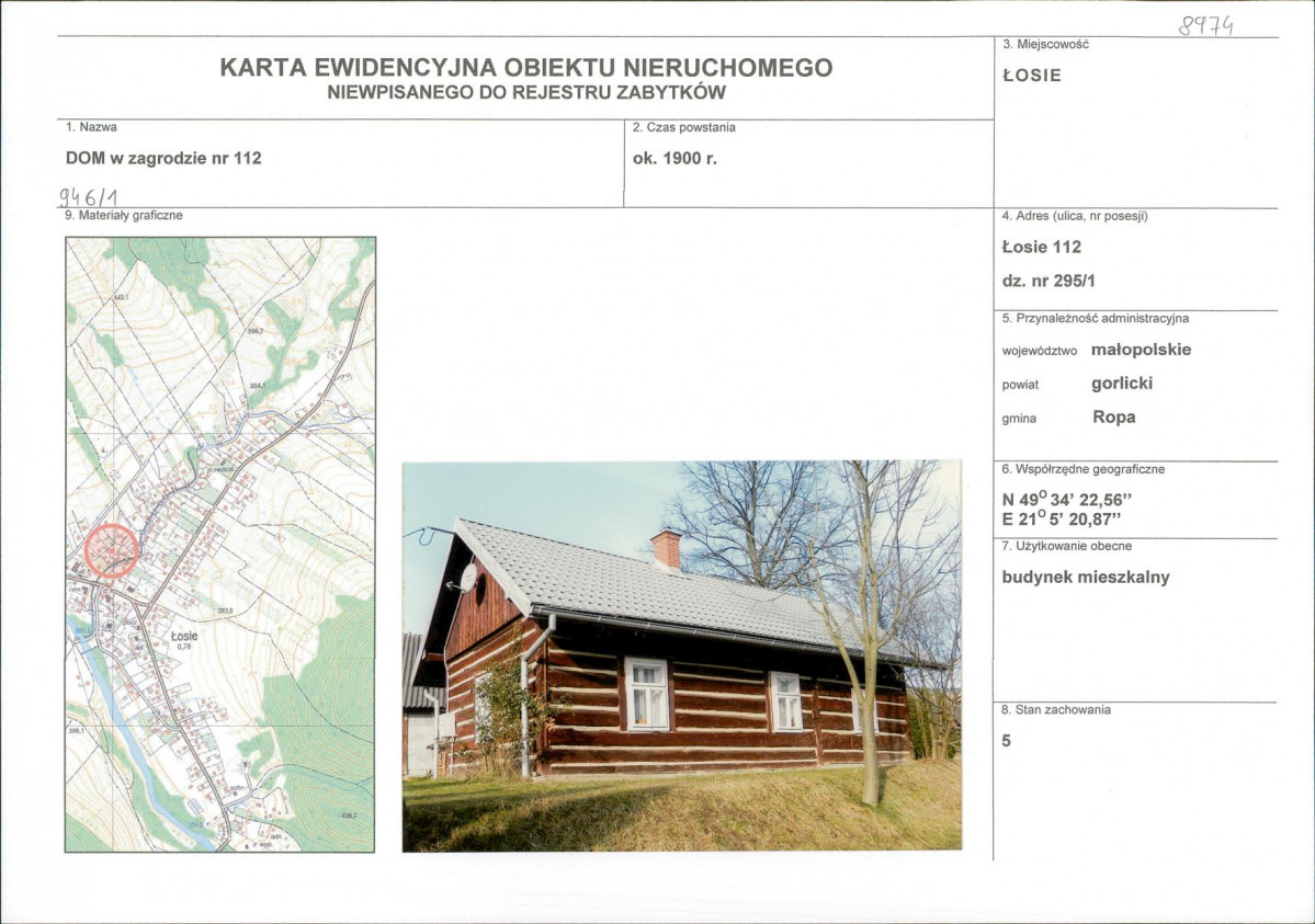 Karta obiektu niewpisanego do rejestru, skan nr 1