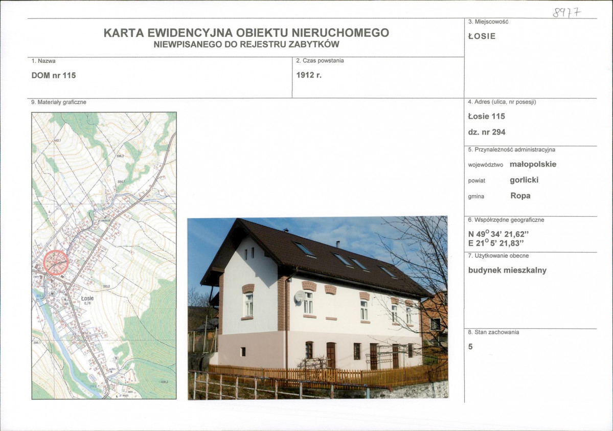 Karta obiektu niewpisanego do rejestru, skan nr 1