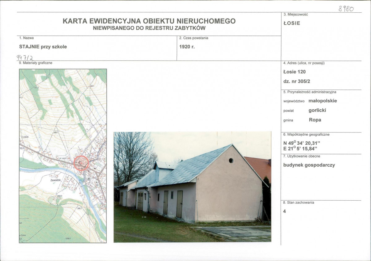 Karta obiektu niewpisanego do rejestru, skan nr 1