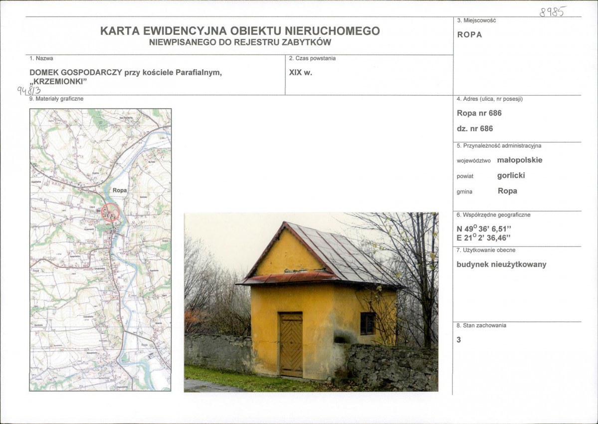Karta obiektu niewpisanego do rejestru, skan nr 1