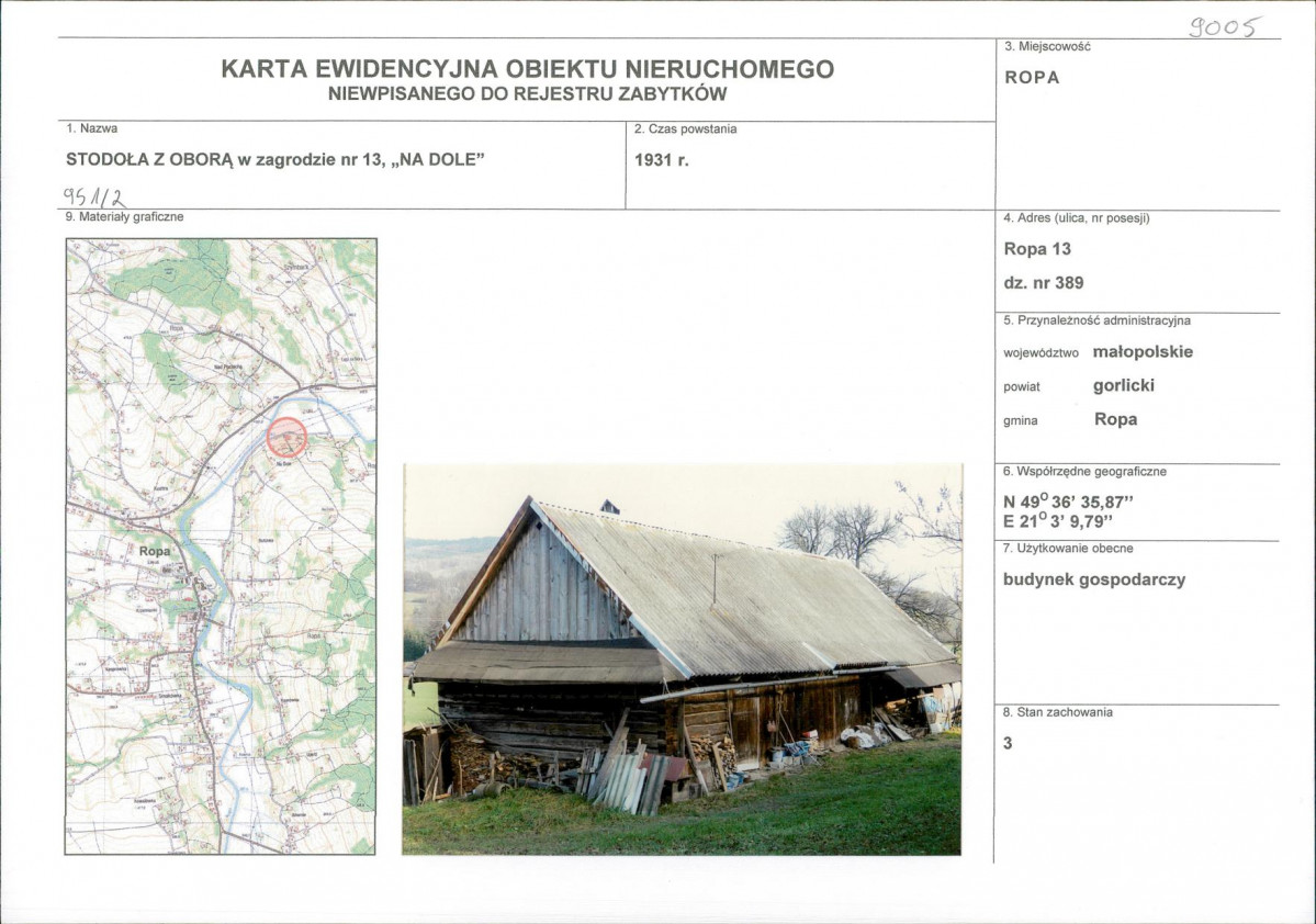 Karta obiektu niewpisanego do rejestru, skan nr 1