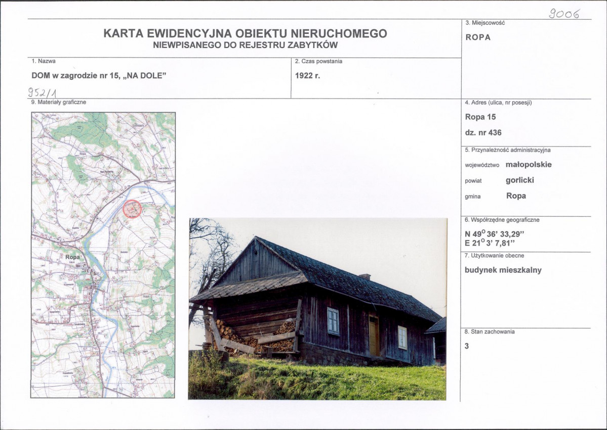 Karta obiektu niewpisanego do rejestru, skan nr 1