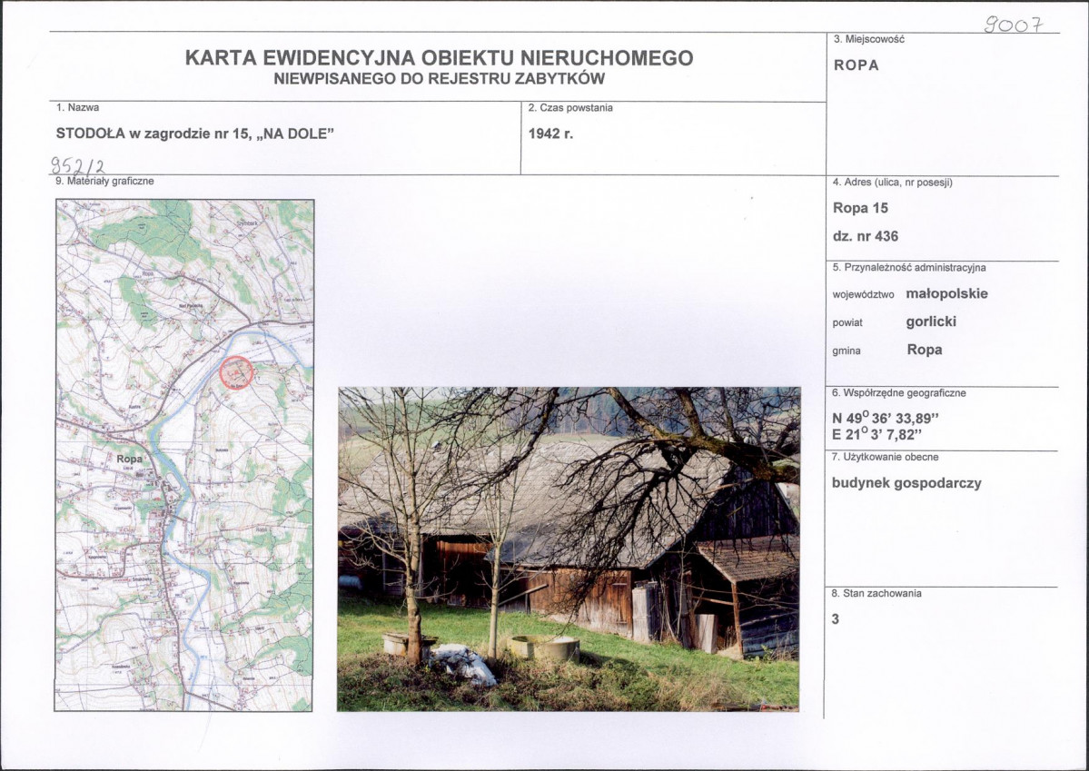 Karta obiektu niewpisanego do rejestru, skan nr 1