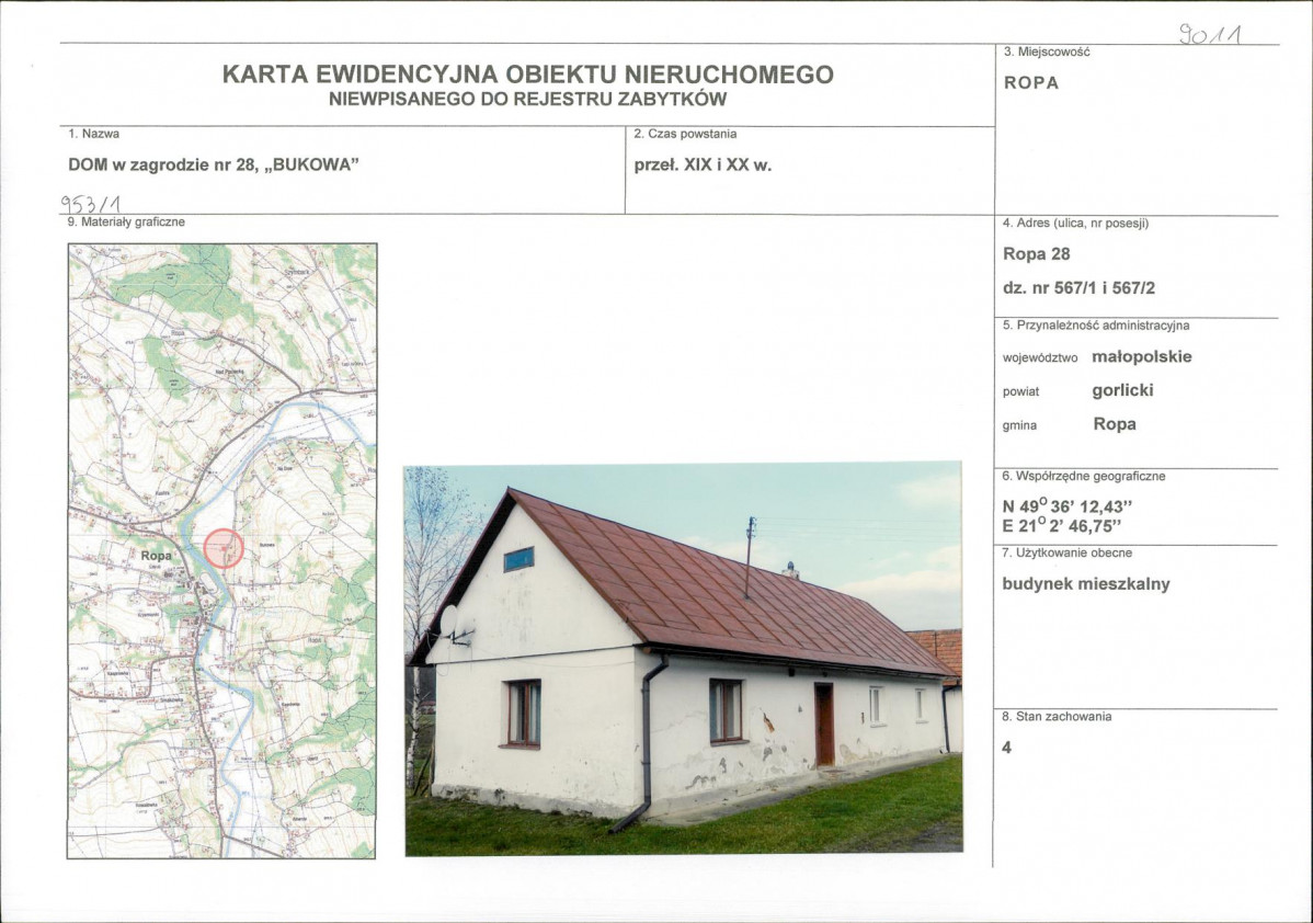 Karta obiektu niewpisanego do rejestru, skan nr 1