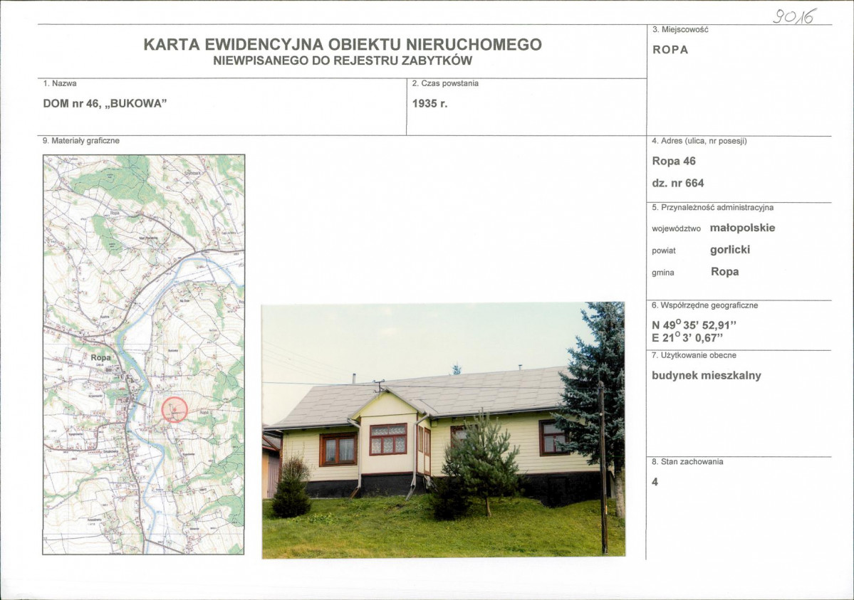 Karta obiektu niewpisanego do rejestru, skan nr 1