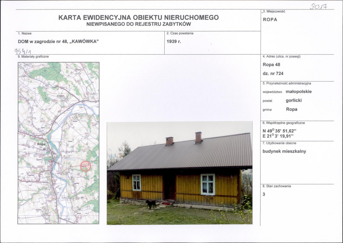 Karta obiektu niewpisanego do rejestru, skan nr 1