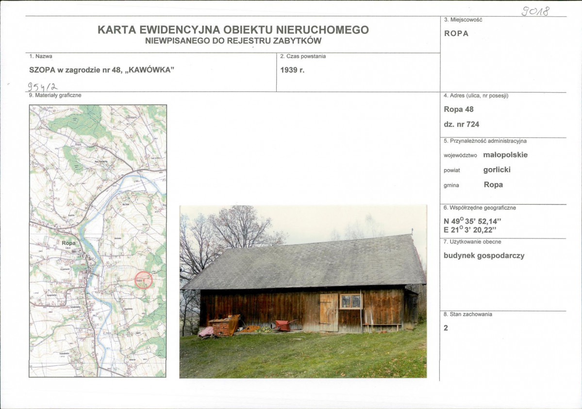 Karta obiektu niewpisanego do rejestru, skan nr 1