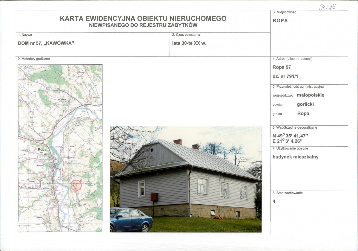 Karta obiektu niewpisanego do rejestru, skan nr 1
