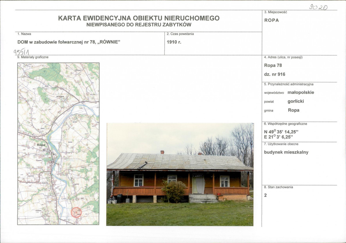 Karta obiektu niewpisanego do rejestru, skan nr 1
