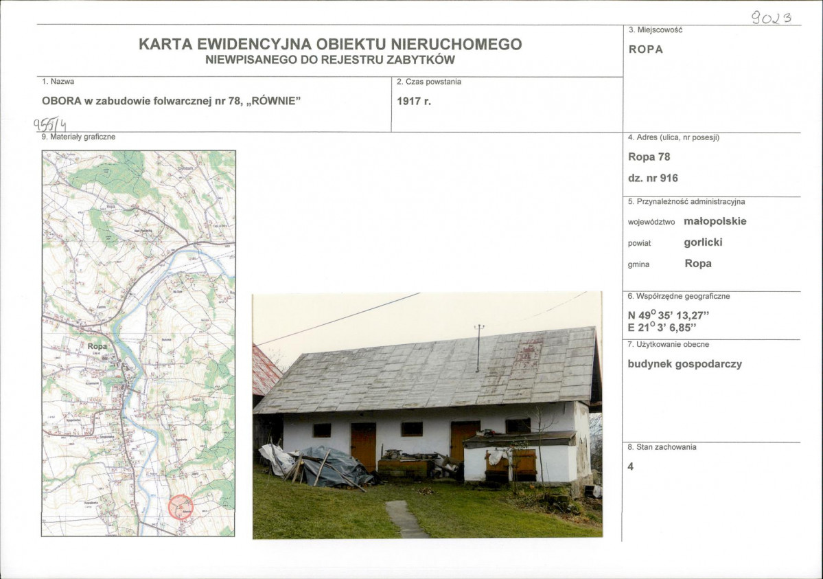 Karta obiektu niewpisanego do rejestru, skan nr 1