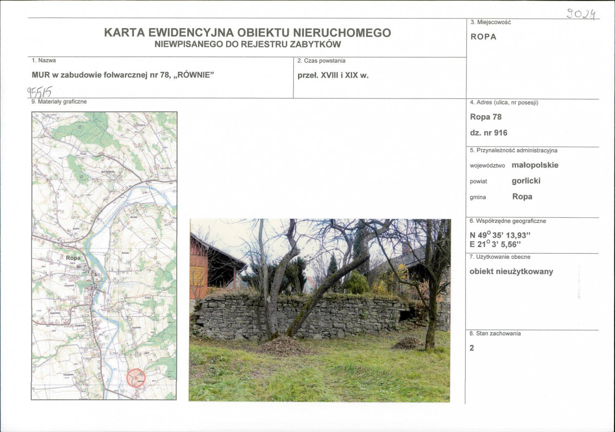 Karta obiektu niewpisanego do rejestru, skan nr 1