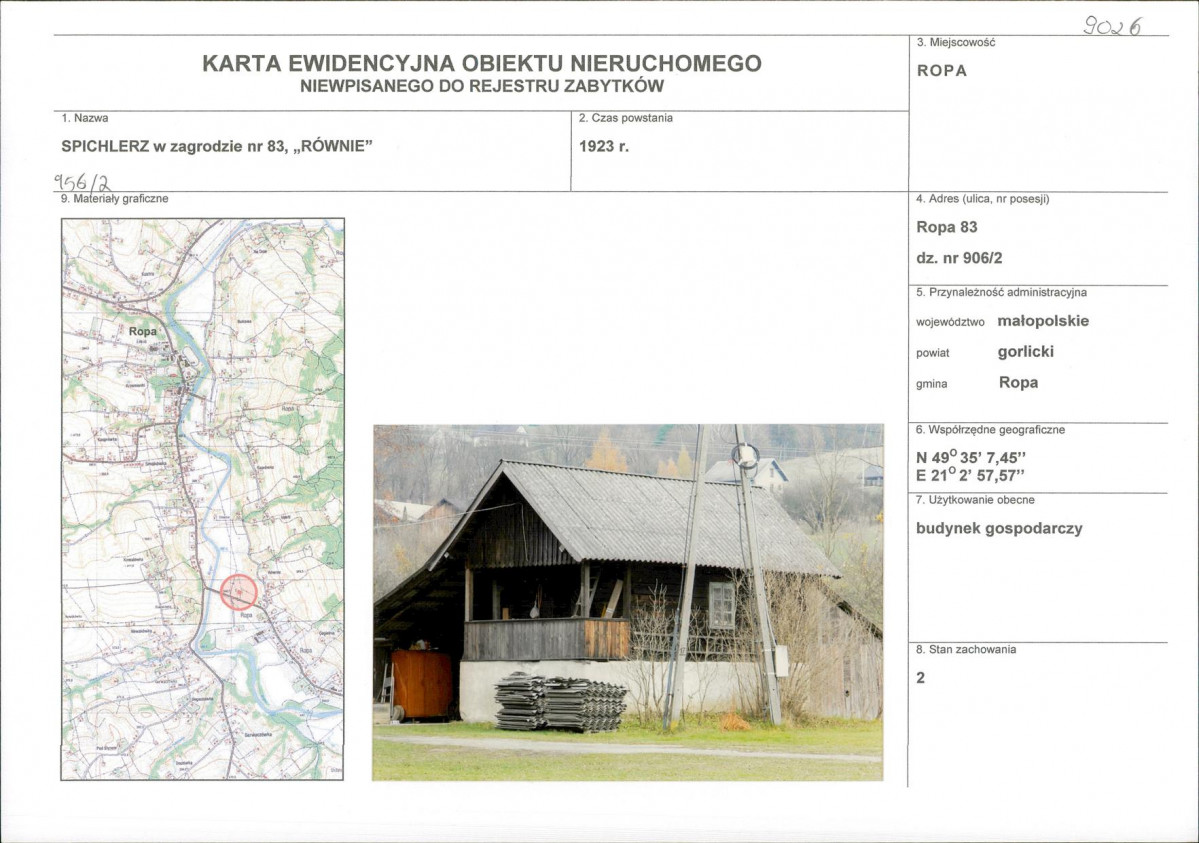 Karta obiektu niewpisanego do rejestru, skan nr 1