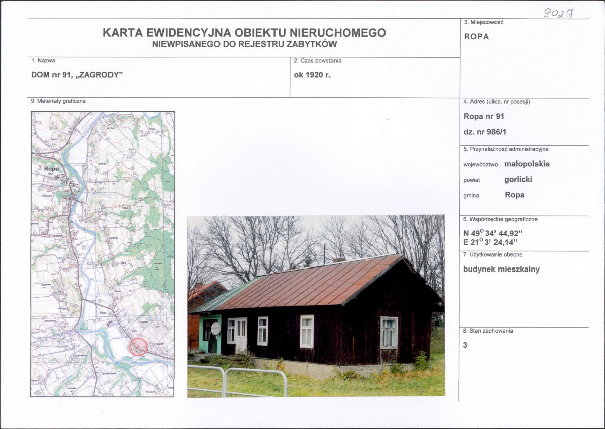 Karta obiektu niewpisanego do rejestru, skan nr 1