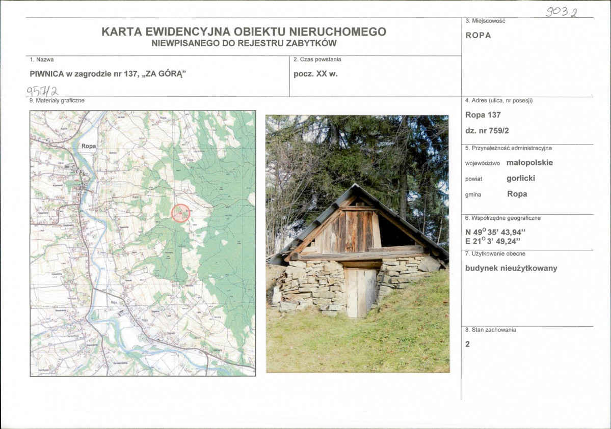 Karta obiektu niewpisanego do rejestru, skan nr 1