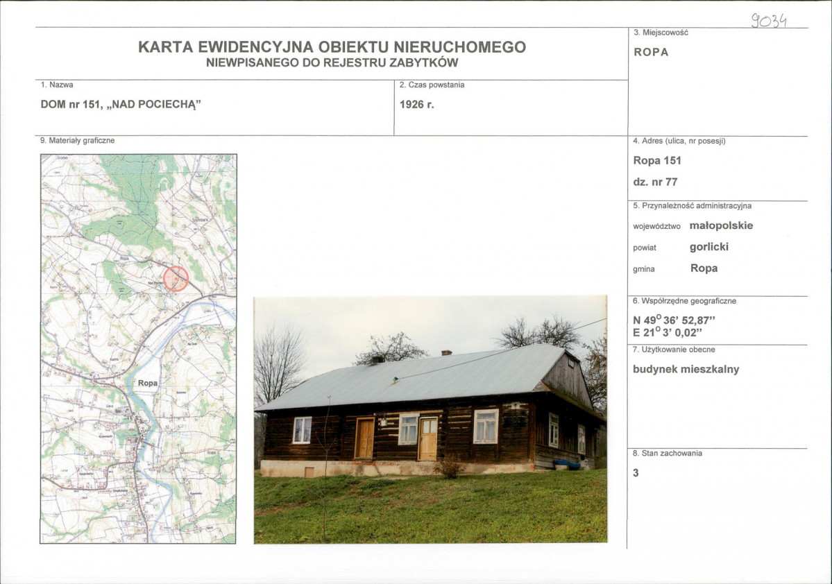 Karta obiektu niewpisanego do rejestru, skan nr 1