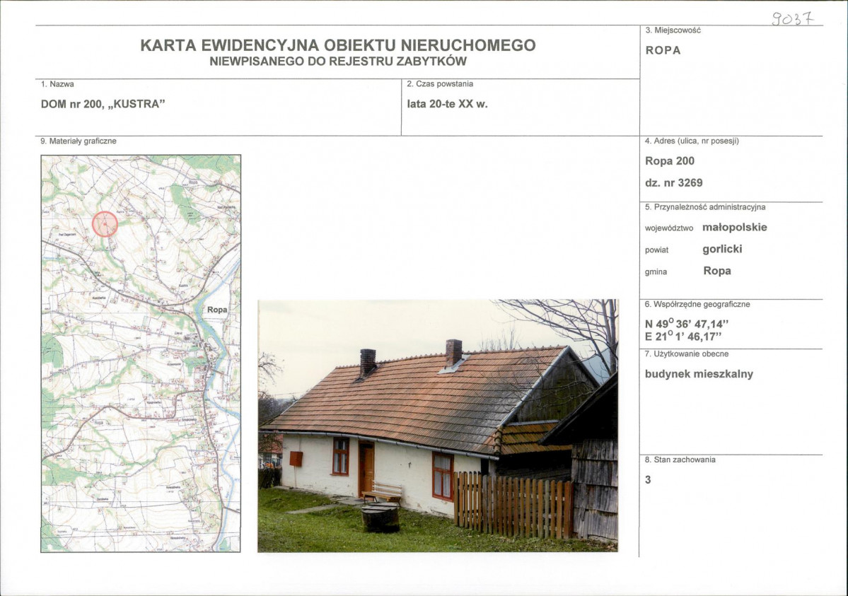Karta obiektu niewpisanego do rejestru, skan nr 1