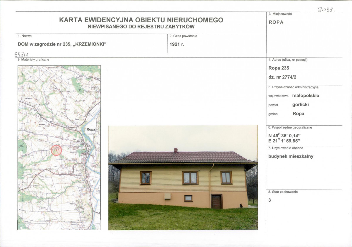 Karta obiektu niewpisanego do rejestru, skan nr 1