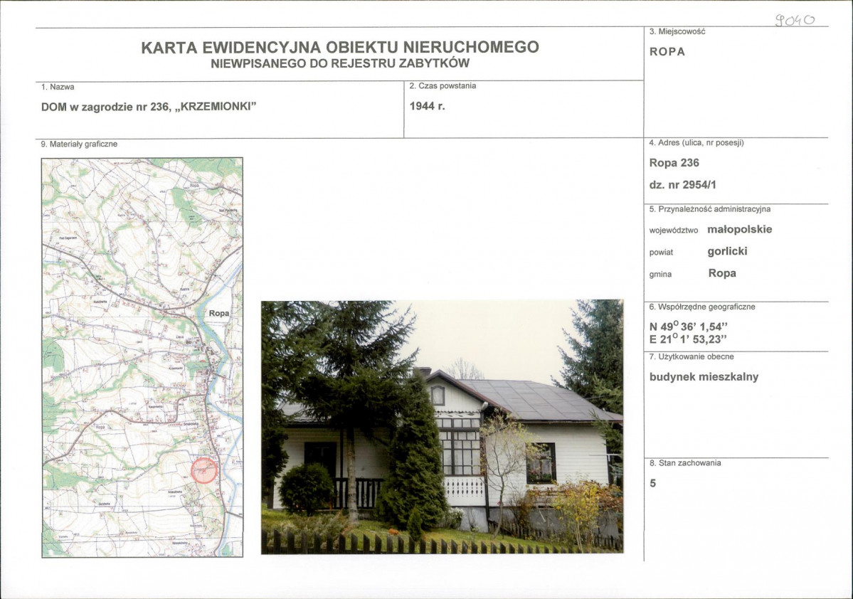 Karta obiektu niewpisanego do rejestru, skan nr 1