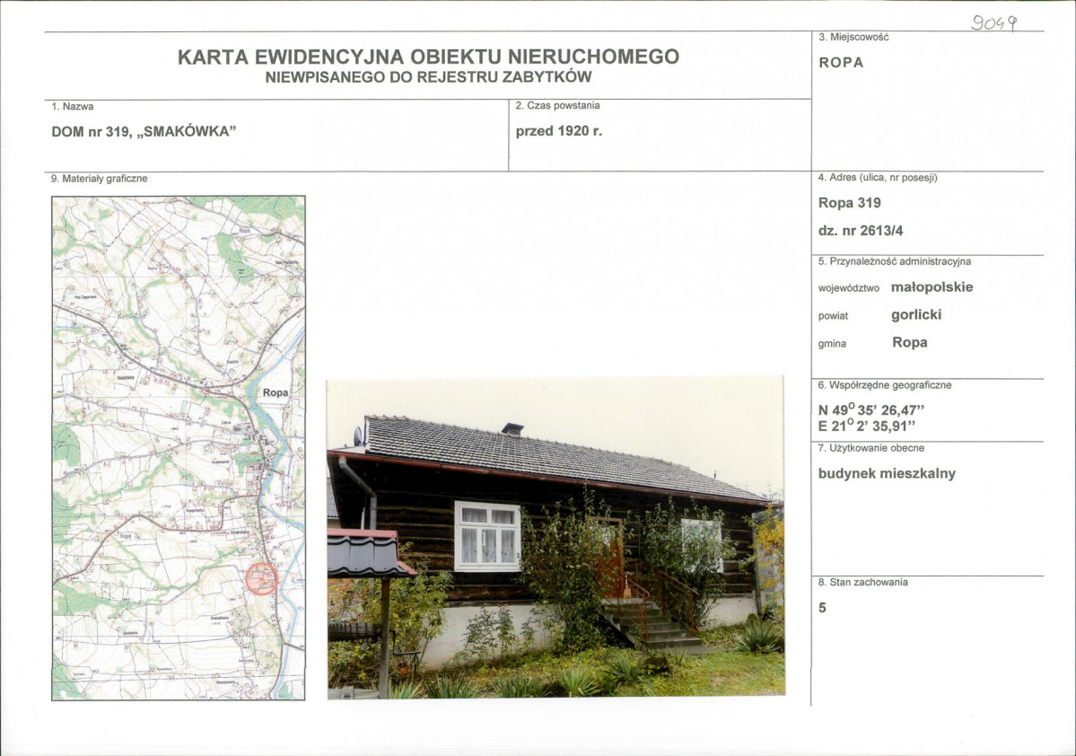Karta obiektu niewpisanego do rejestru, skan nr 1