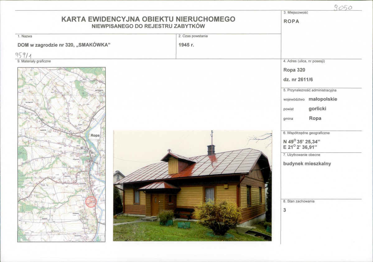 Karta obiektu niewpisanego do rejestru, skan nr 1