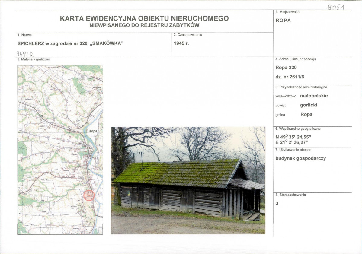 Karta obiektu niewpisanego do rejestru, skan nr 1
