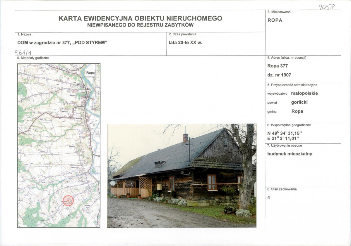Karta obiektu niewpisanego do rejestru, skan nr 1