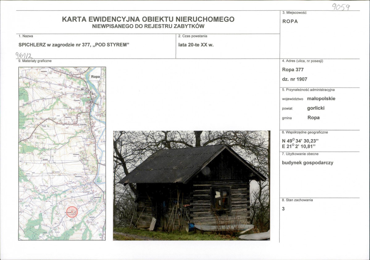Karta obiektu niewpisanego do rejestru, skan nr 1