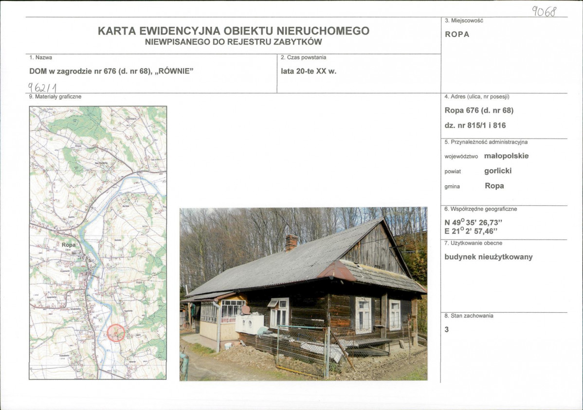 Karta obiektu niewpisanego do rejestru, skan nr 1
