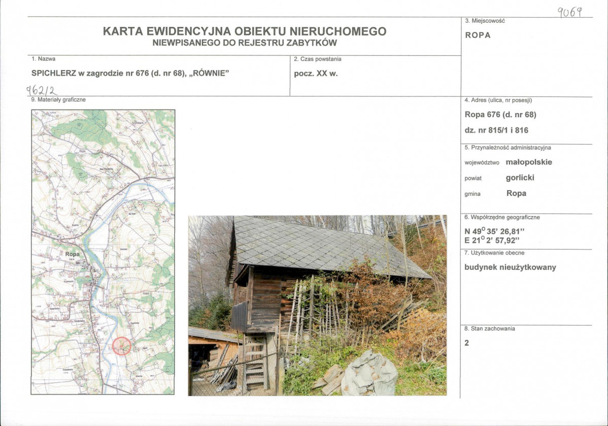 Karta obiektu niewpisanego do rejestru, skan nr 1