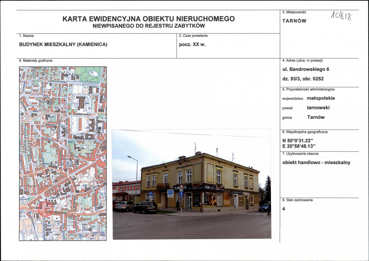 KEZN - Karta obiektu niewpisanego do rejestru, skan nr 1