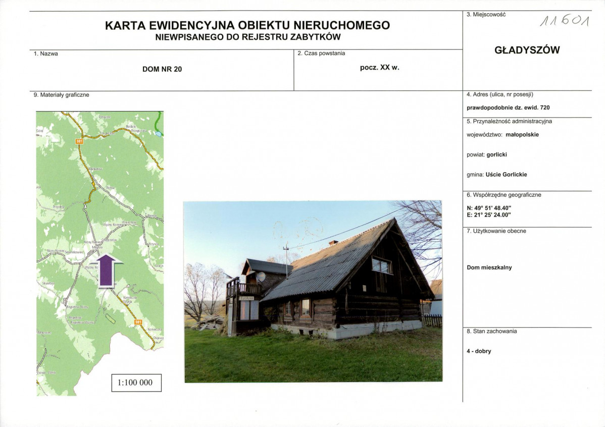 Karta obiektu niewpisanego do rejestru, skan nr 1