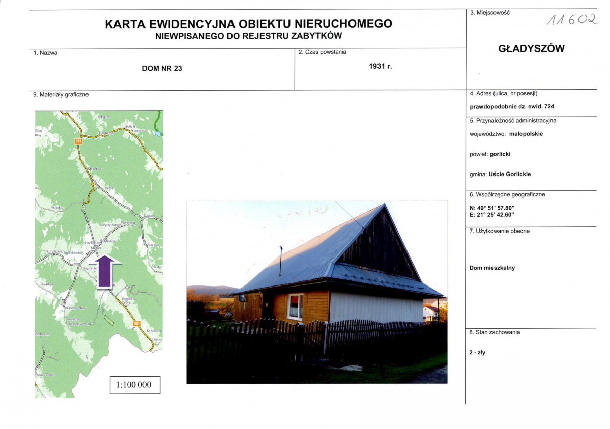 Karta obiektu niewpisanego do rejestru, skan nr 1