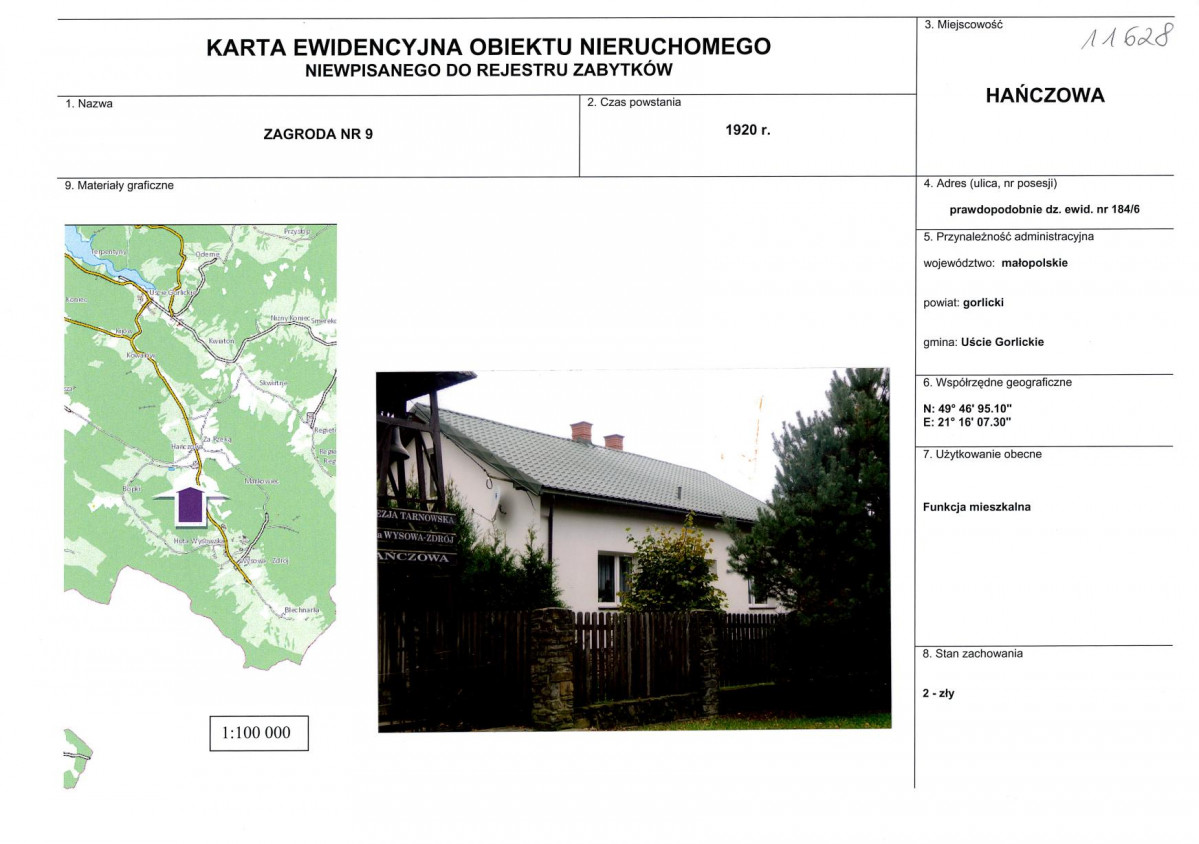 Karta obiektu niewpisanego do rejestru, skan nr 1