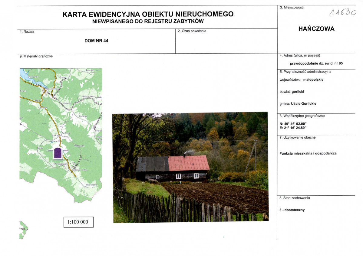 Karta obiektu niewpisanego do rejestru, skan nr 1