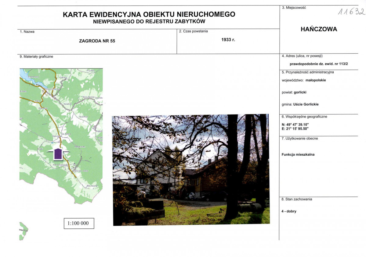 Karta obiektu niewpisanego do rejestru, skan nr 1