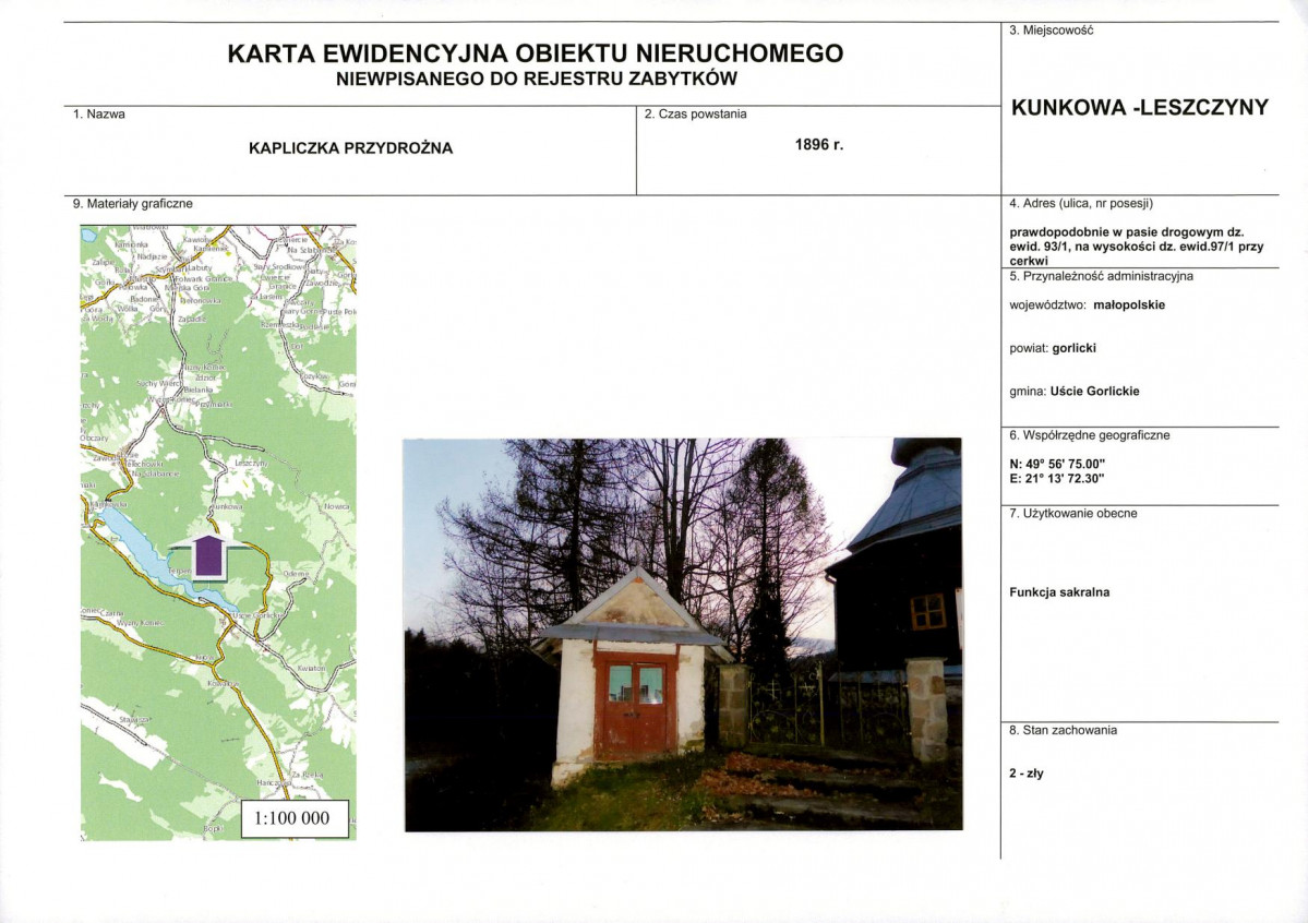 Karta obiektu niewpisanego do rejestru, skan nr 1