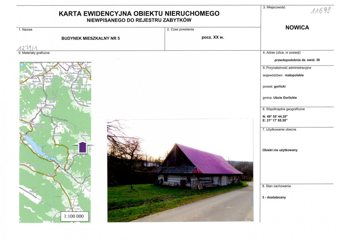 Karta obiektu niewpisanego do rejestru, skan nr 1