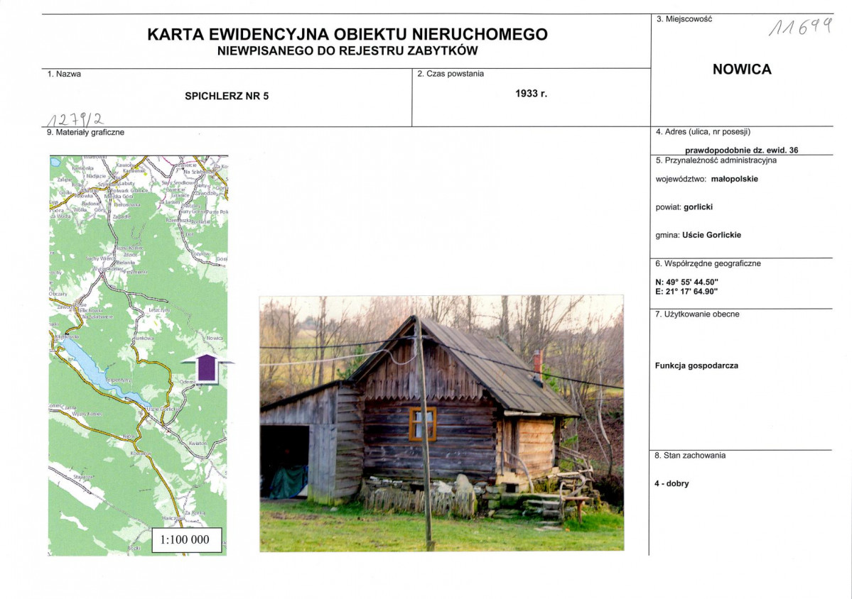 Karta obiektu niewpisanego do rejestru, skan nr 1