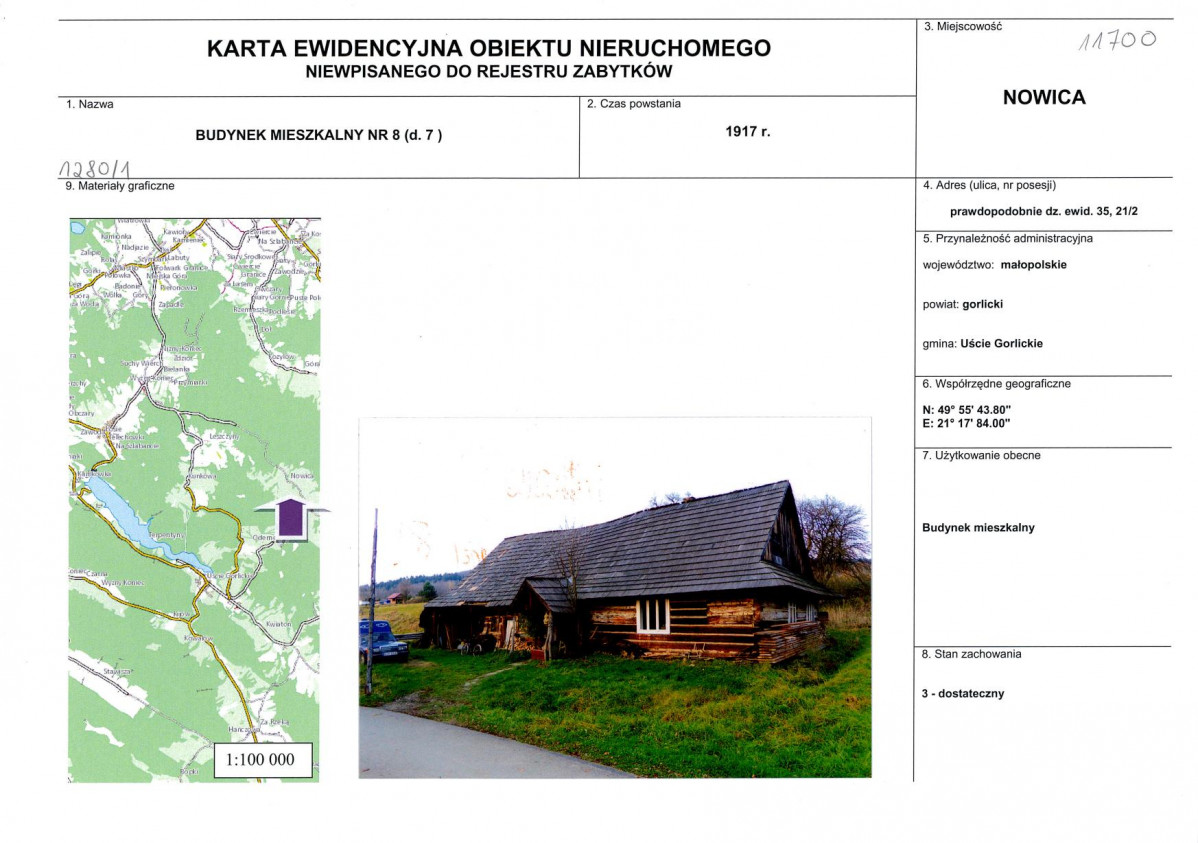 Karta obiektu niewpisanego do rejestru, skan nr 1