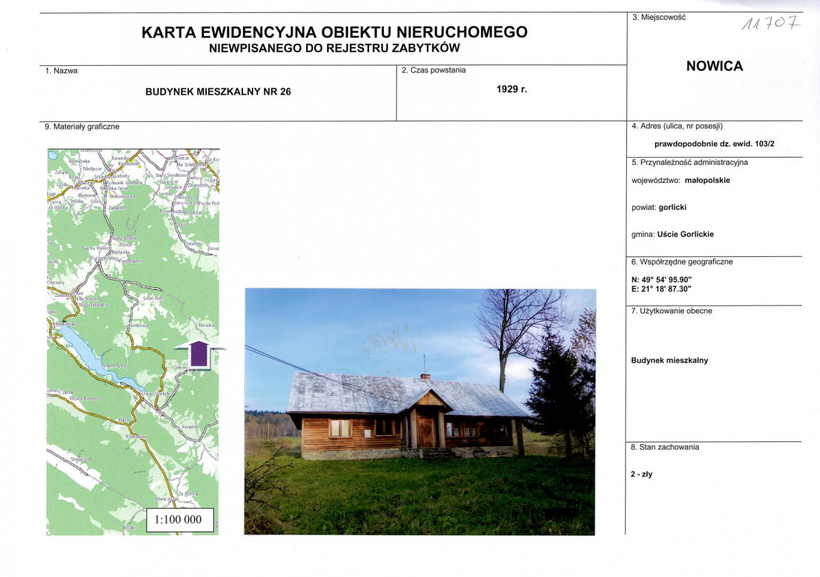 Karta obiektu niewpisanego do rejestru, skan nr 1