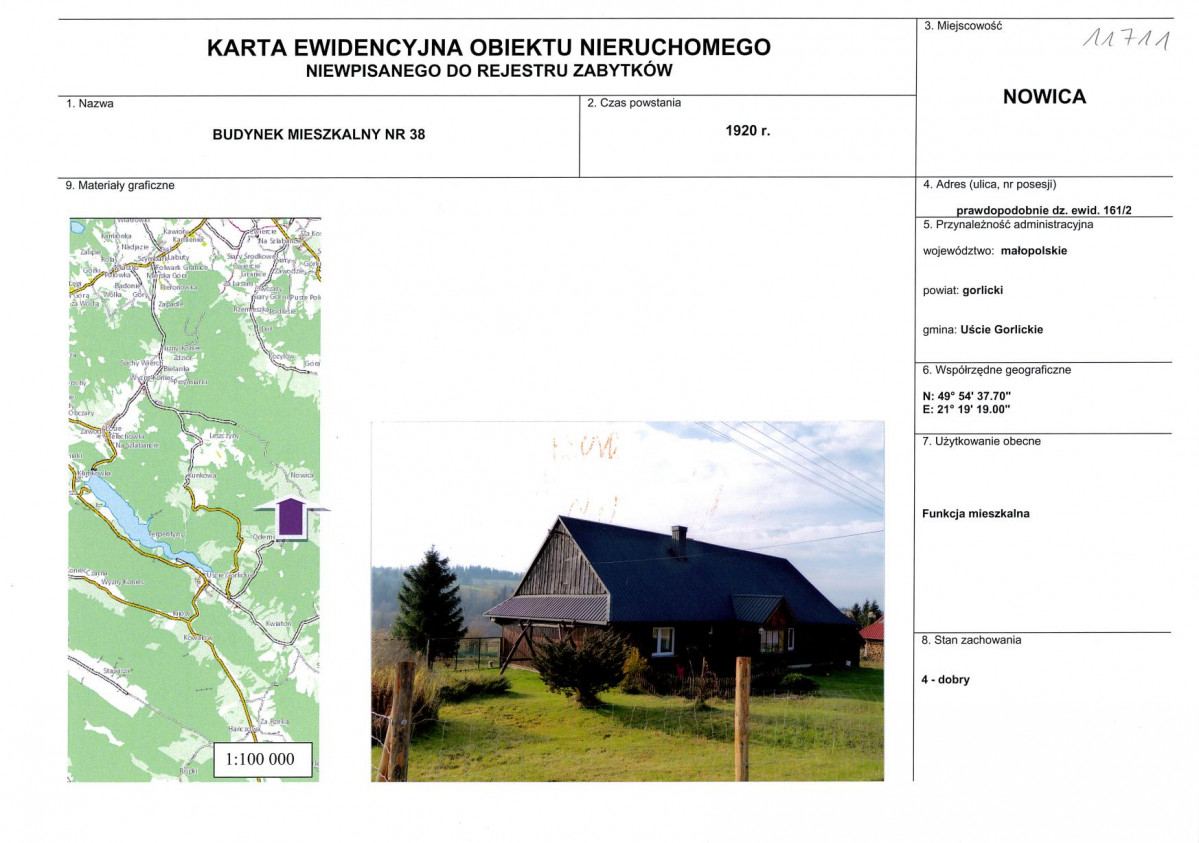 Karta obiektu niewpisanego do rejestru, skan nr 1