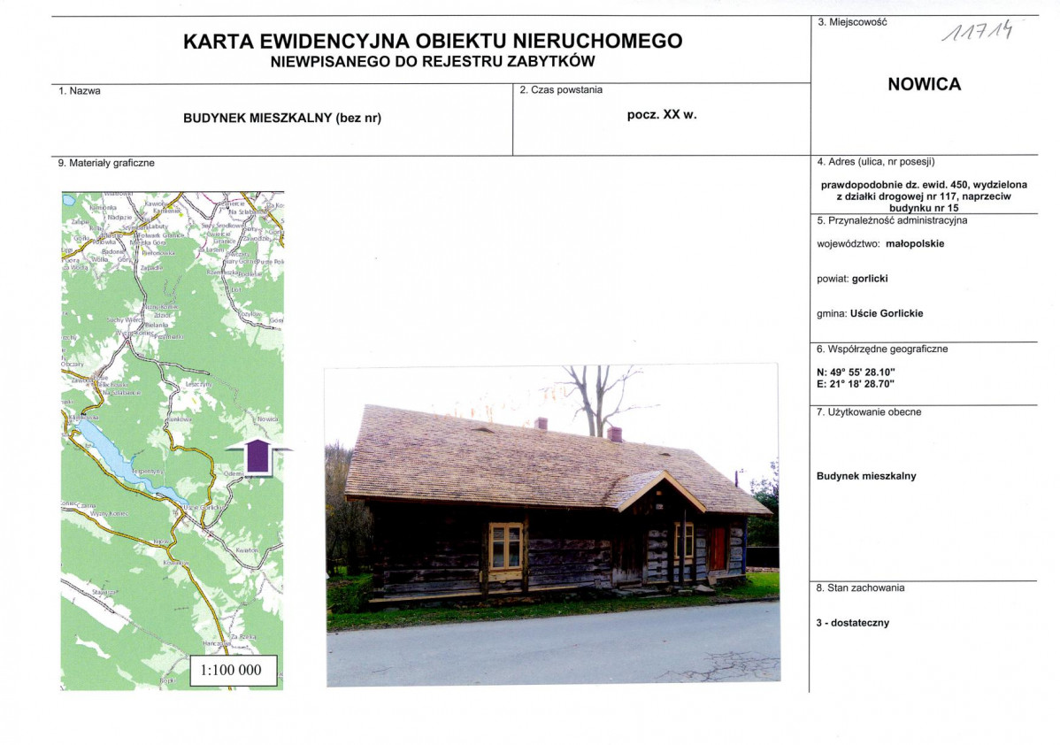 Karta obiektu niewpisanego do rejestru, skan nr 1