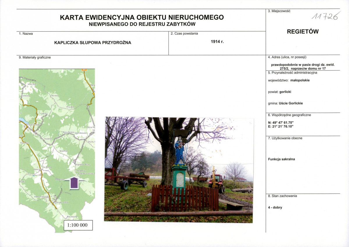 Karta obiektu niewpisanego do rejestru, skan nr 1