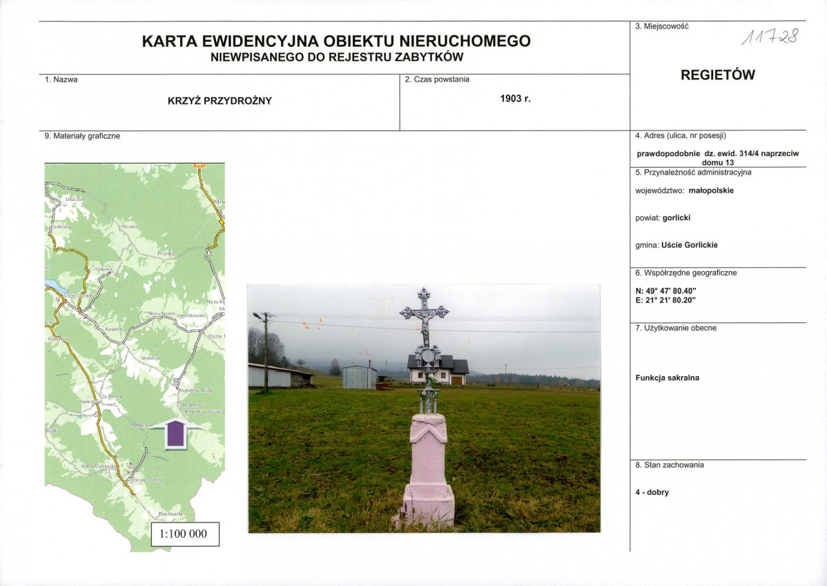 Karta obiektu niewpisanego do rejestru, skan nr 1