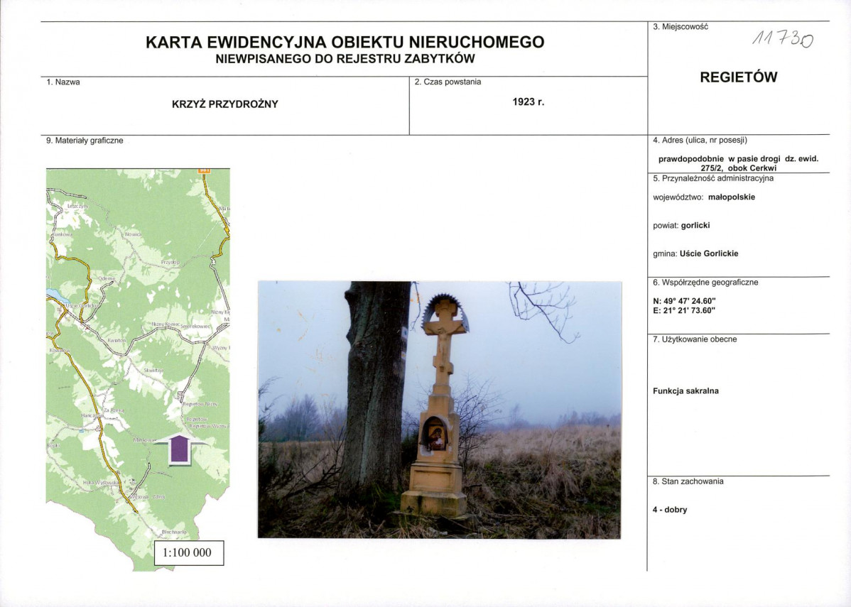 Karta obiektu niewpisanego do rejestru, skan nr 1