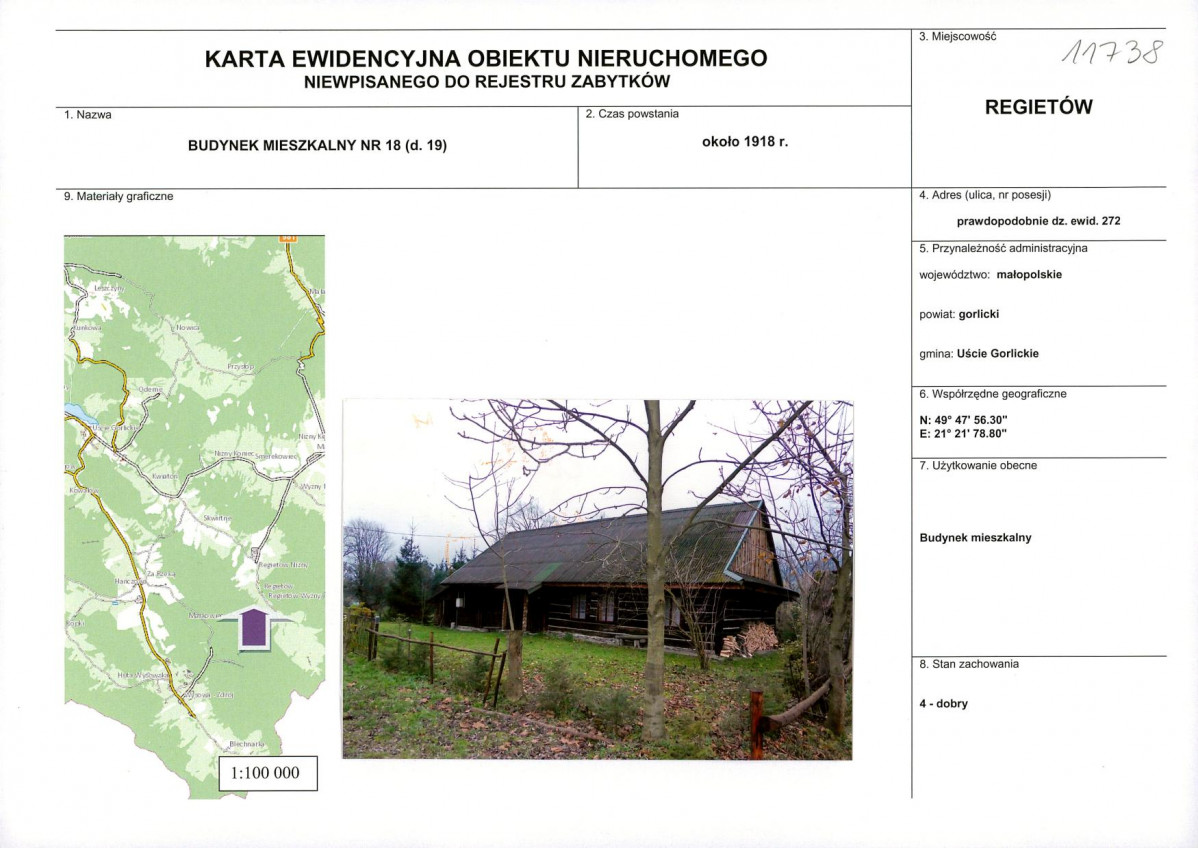 Karta obiektu niewpisanego do rejestru, skan nr 1