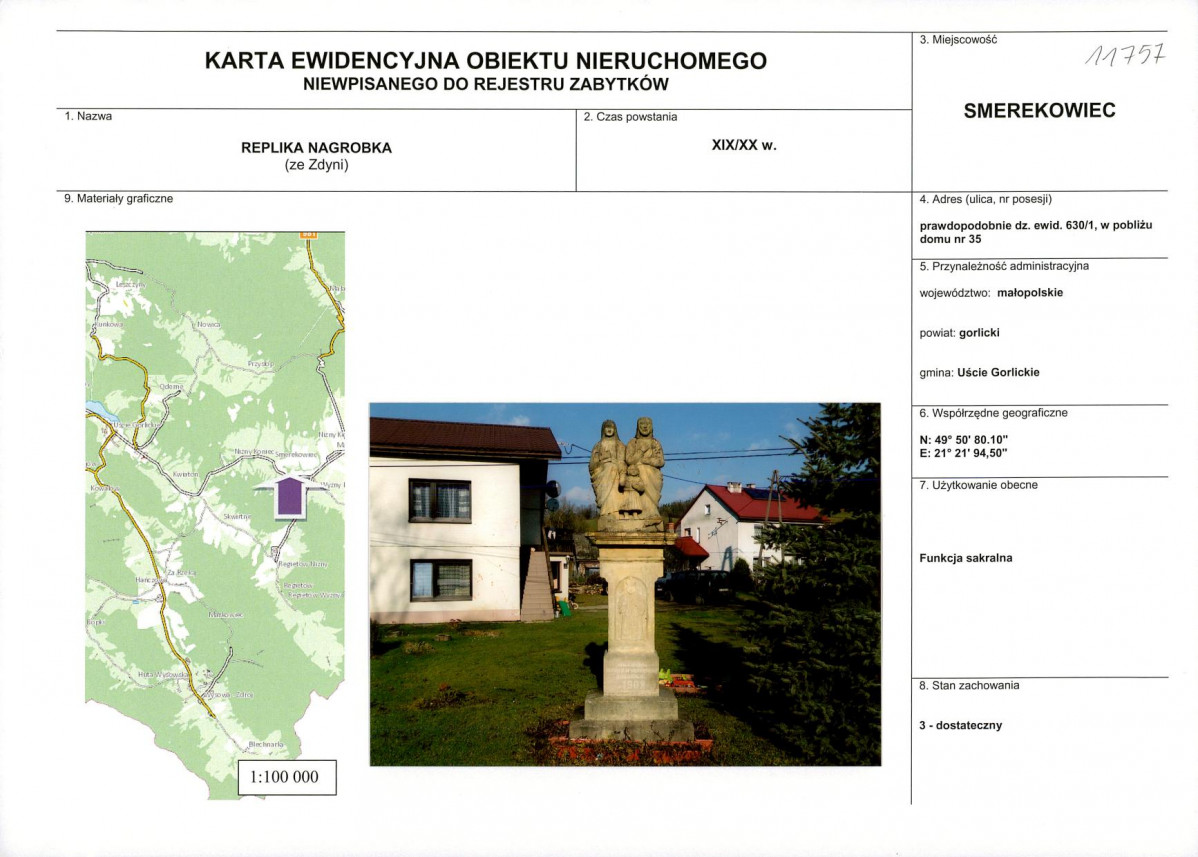 Karta obiektu niewpisanego do rejestru, skan nr 1
